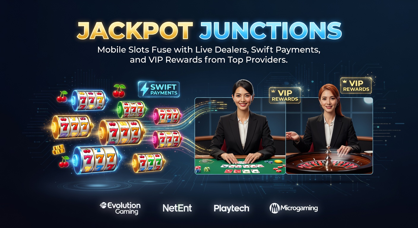 Mobiele slot met live dealer en jackpot-animatie op smartphone-scherm, omringd door betalingsiconen en VIP-badges