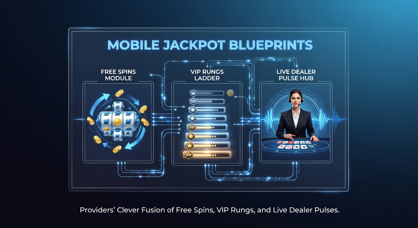 Mobiele slot met jackpot teller, free spins iconen en live dealer interface op smartphone scherm