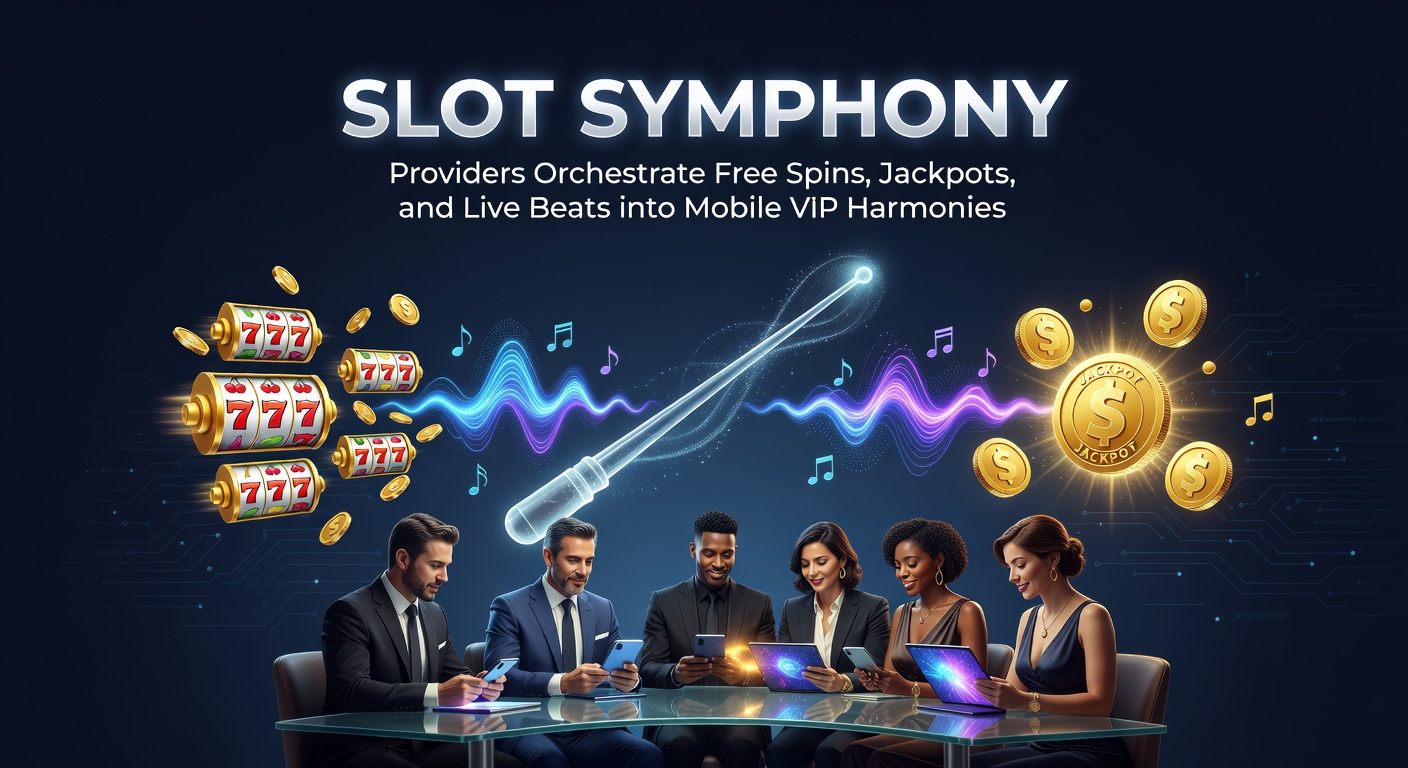 Animatie van een symfonieorkest dat slots symboliseert met free spins, jackpots en live beats op mobiele schermen